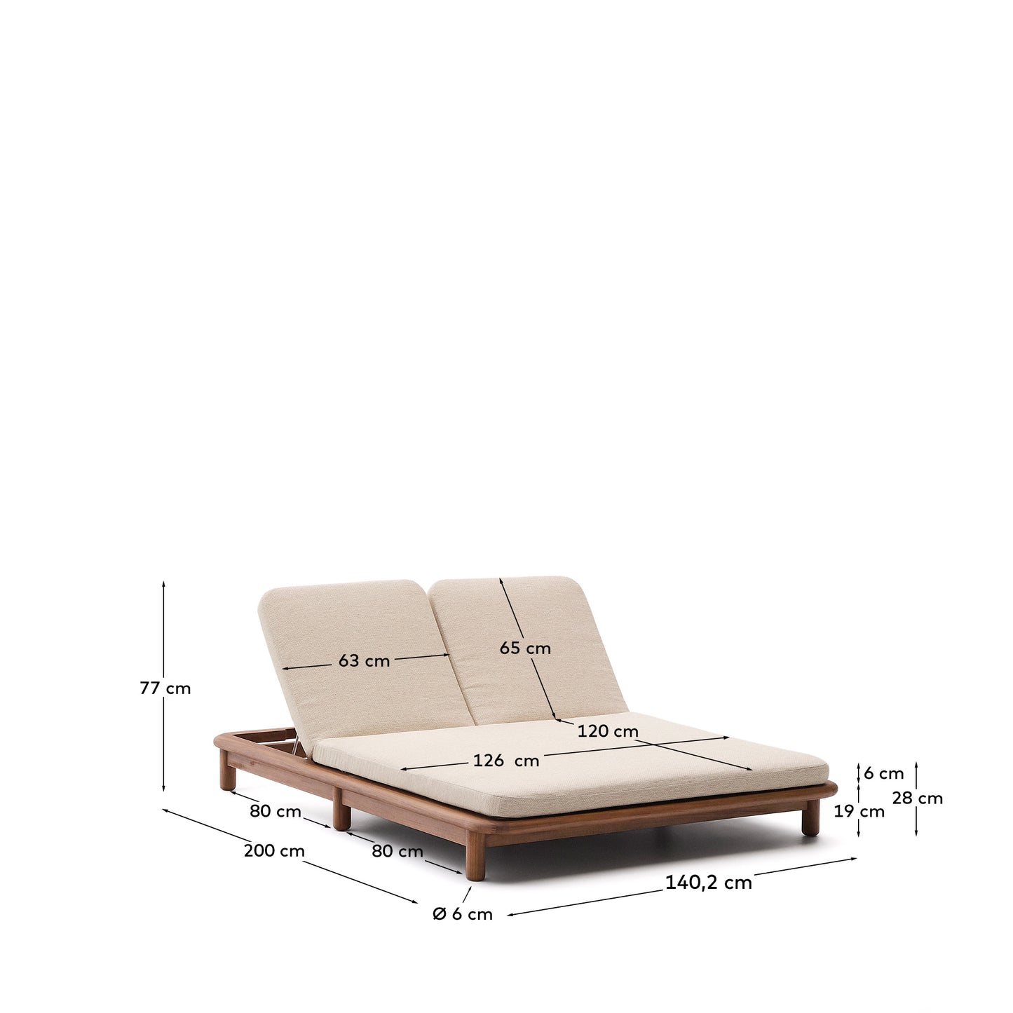 Lettino doppio Turqueta in legno massiccio di teak