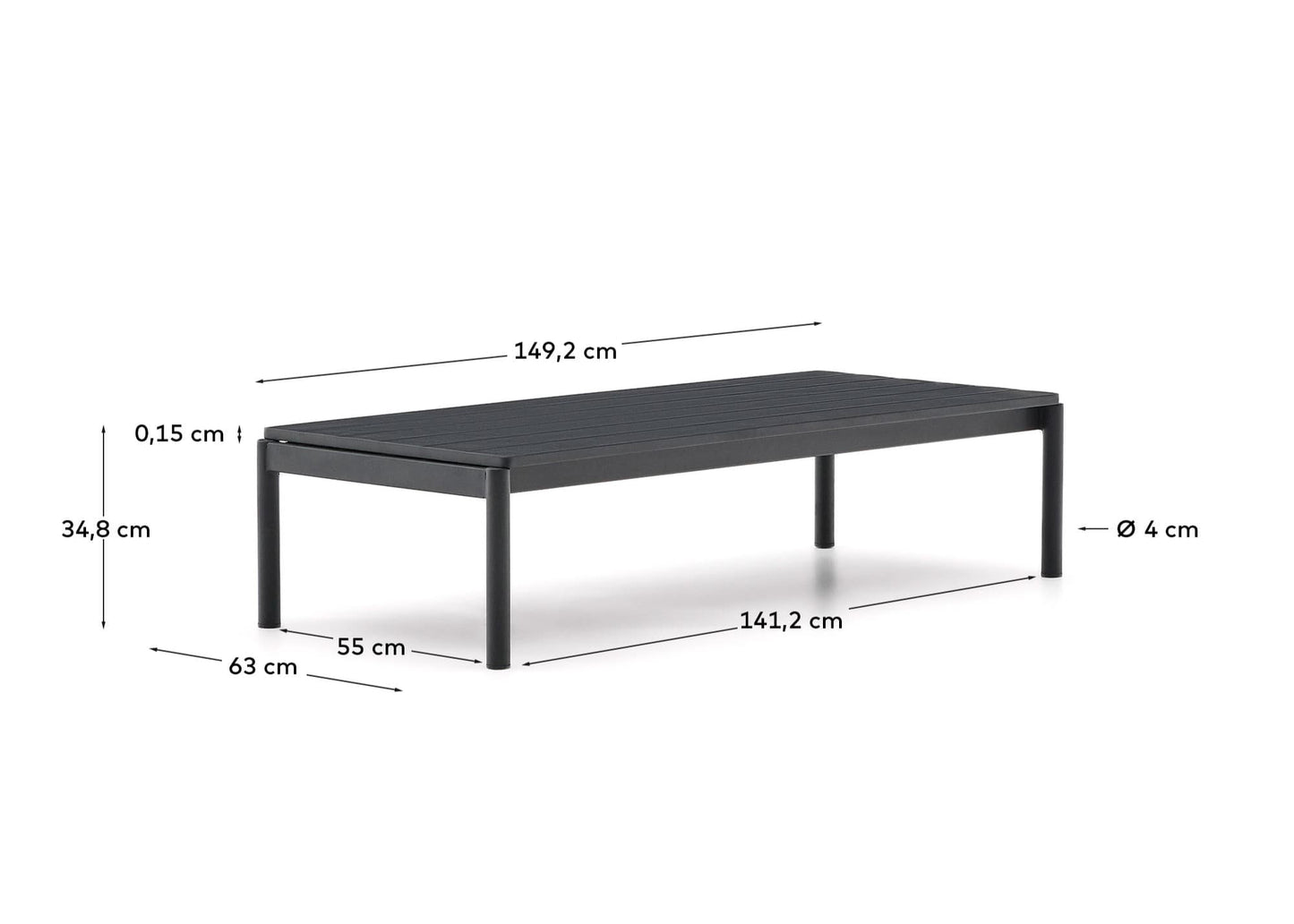 Tavolino da centro Sorells in alluminio grigio 63 x 144,6 cm