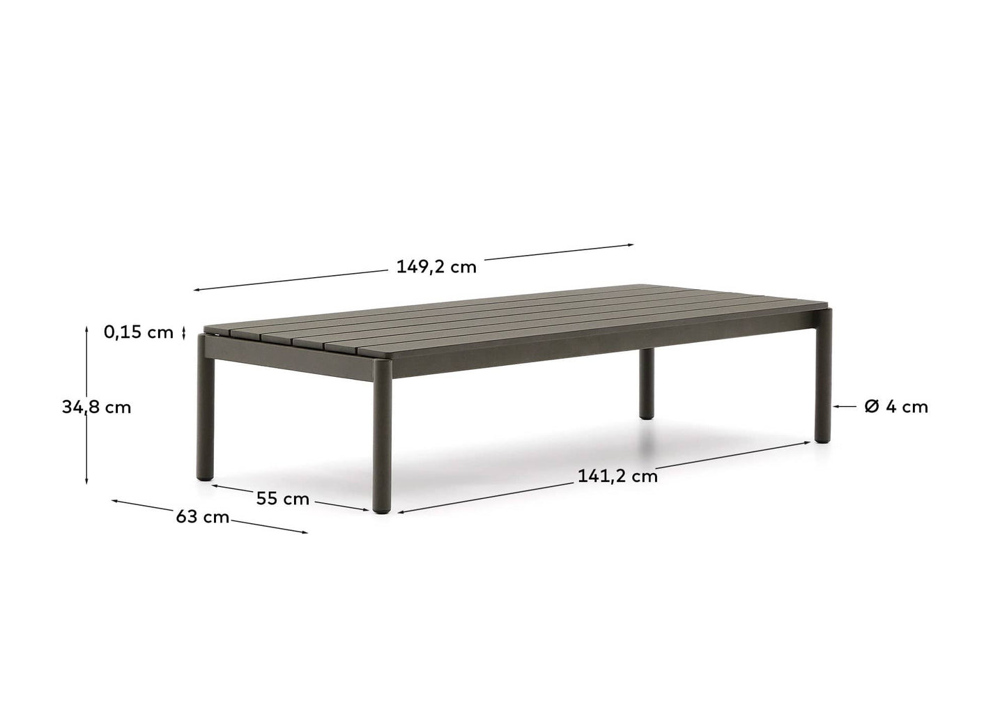 Tavolino da centro Sorells in alluminio verde 63 x 144,6 cm
