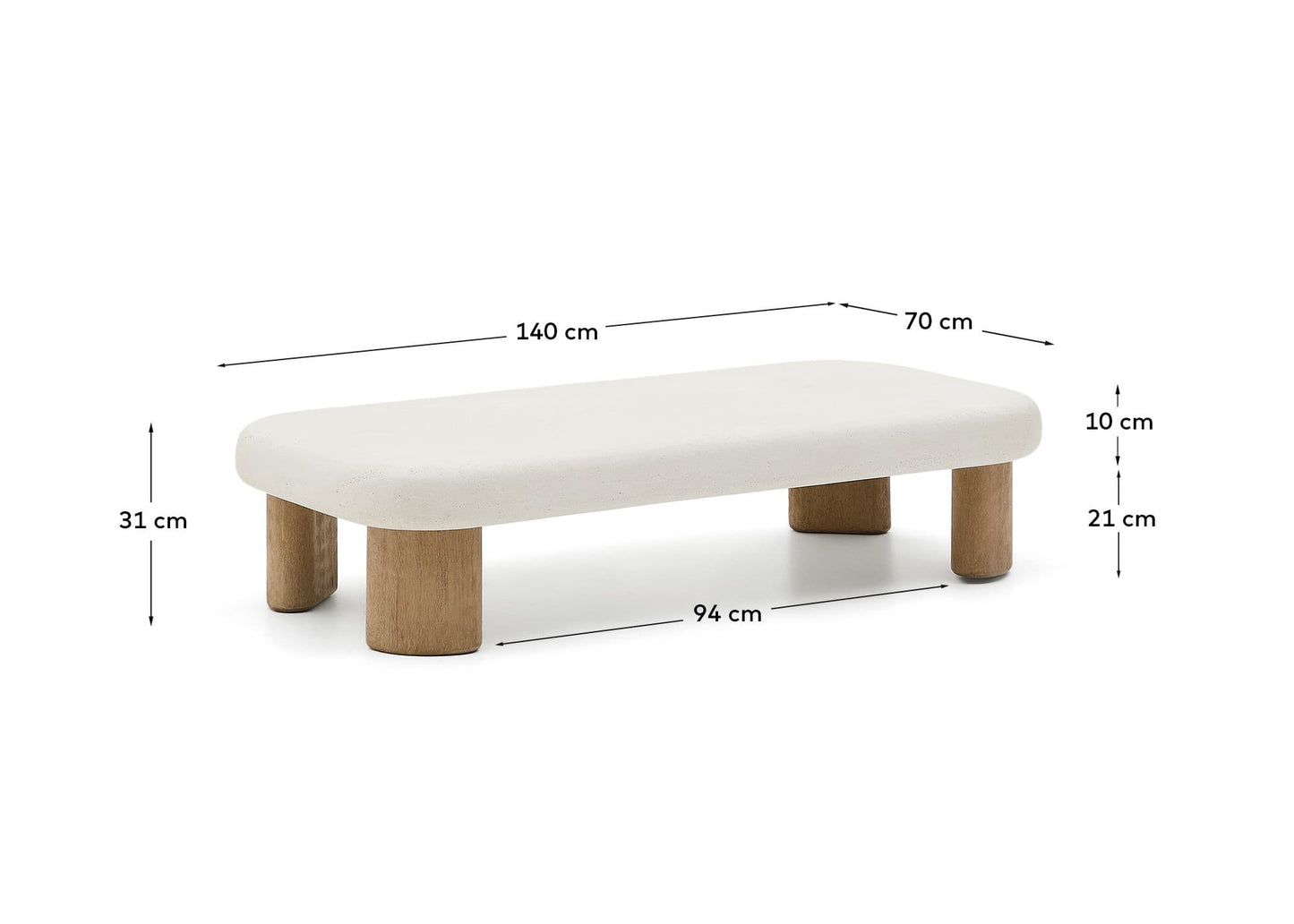 Tavolino da salotto Labra in cemento e legno d'acacia 140 x 70 cm