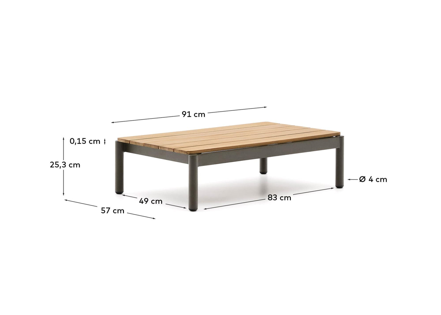 Tavolino da centro Sorells in alluminio verde e legno di teak 52,4 x 91 cm FSC 100%