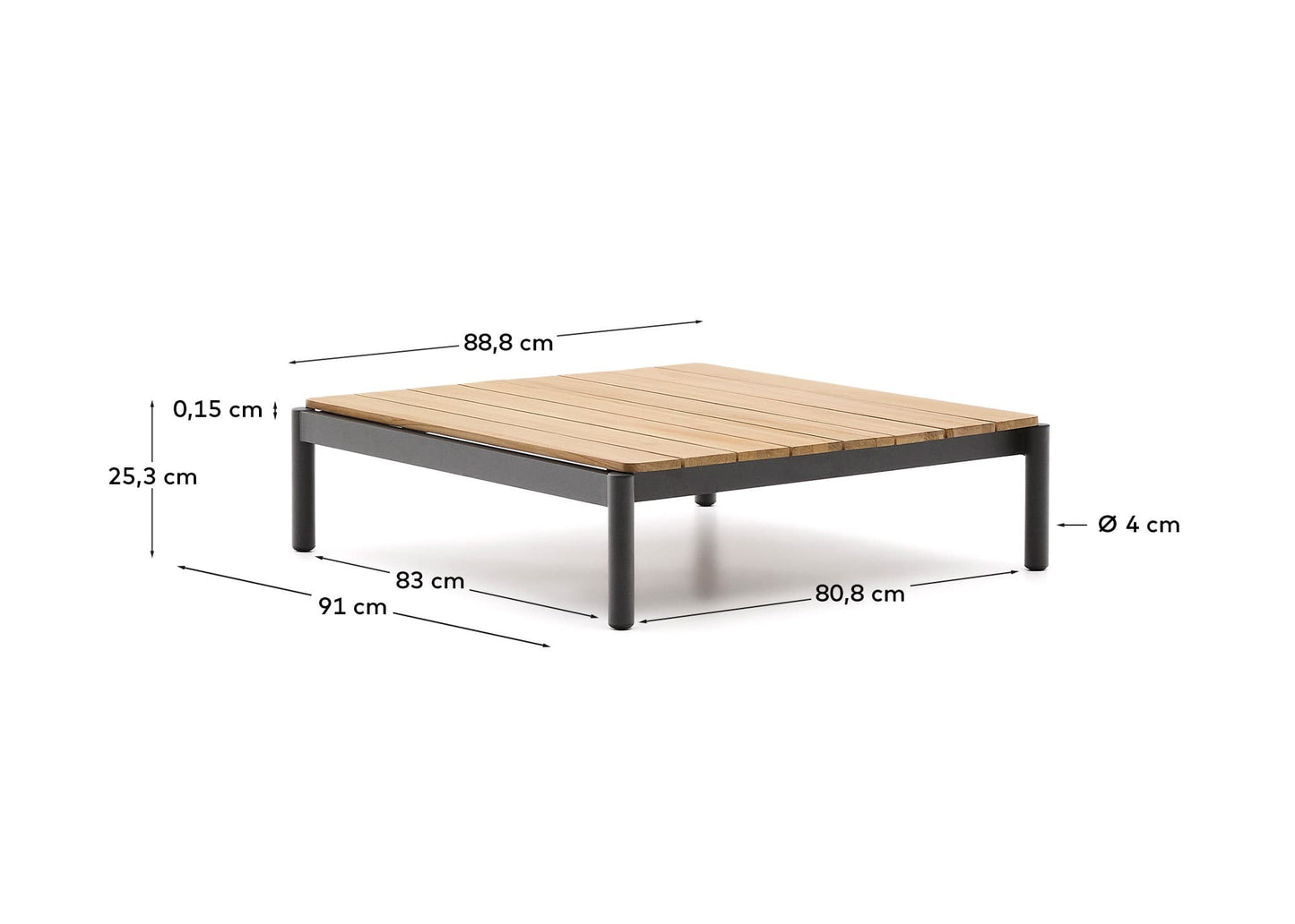 Tavolino da centro Sorells in alluminio grigio e legno di teak 89 x 91 cm FSC 100%