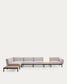 Divano angolare modulare da esterno Sorells 5 posti con rivestimento beige e alluminio grigio con tavolini in teak 277 x 446 cm FSC 100%