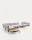 Divano angolare modulare da esterno Sorells 5 posti con rivestimento beige e alluminio grigio con tavolini in teak 277 x 446 cm FSC 100%