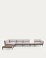 Divano angolare modulare da esterno Sorells 5 posti con rivestimento beige e alluminio grigio con tavolini in teak 277 x 446 cm FSC 100%