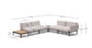 Divano angolare modulare da esterno Sorells 4 posti con rivestimento beige e alluminio grigio tavolo in teak 353 x 316,5 cm FSC 100%