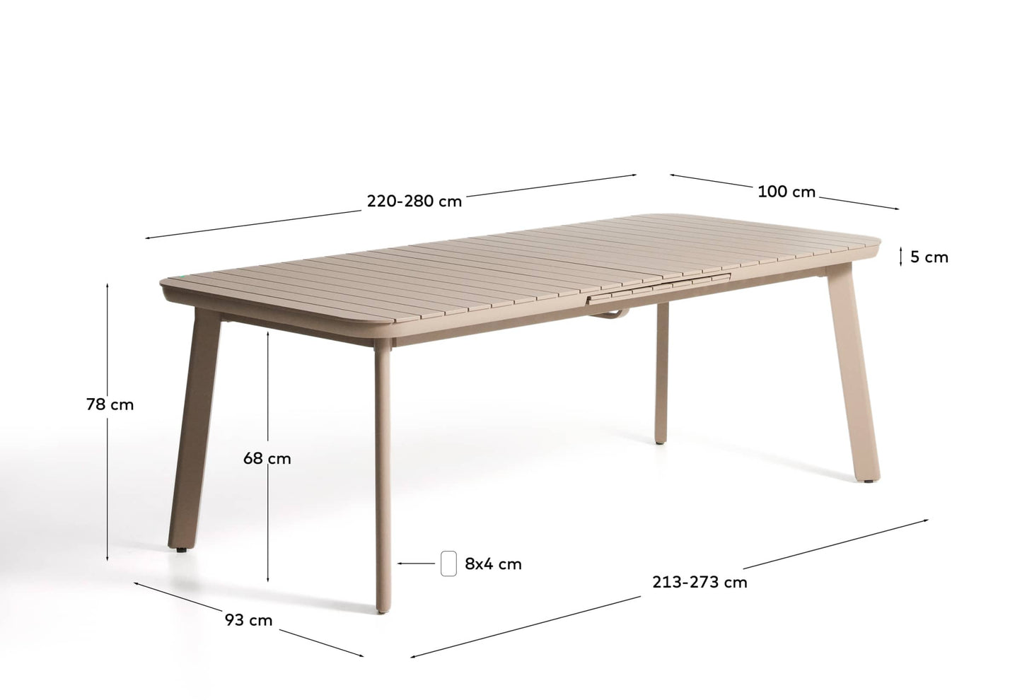 Tavolo allungabile da esterno Izola in alluminio con finitura taupe 220 (280) x 100 cm