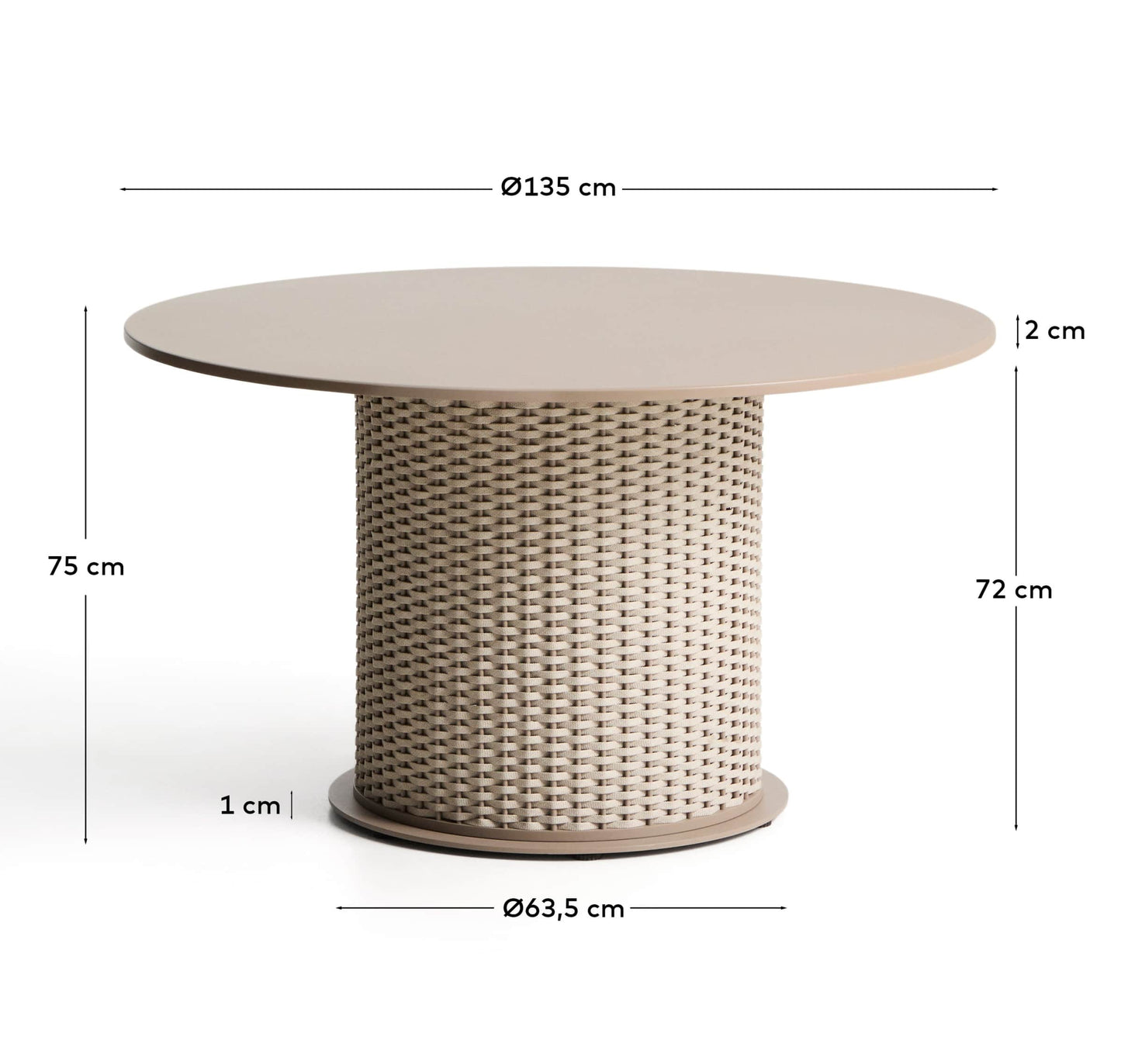 Tavolo da esterno Sedalis in alluminio e corda tortora Ø 135 cm