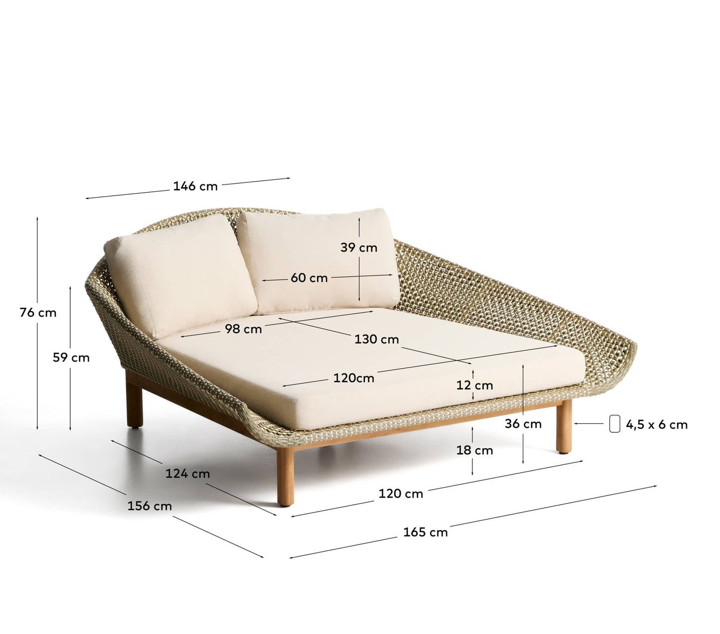 Lettino doppio Olbia in rattan sintetico e legno massiccio 100% teak FSC