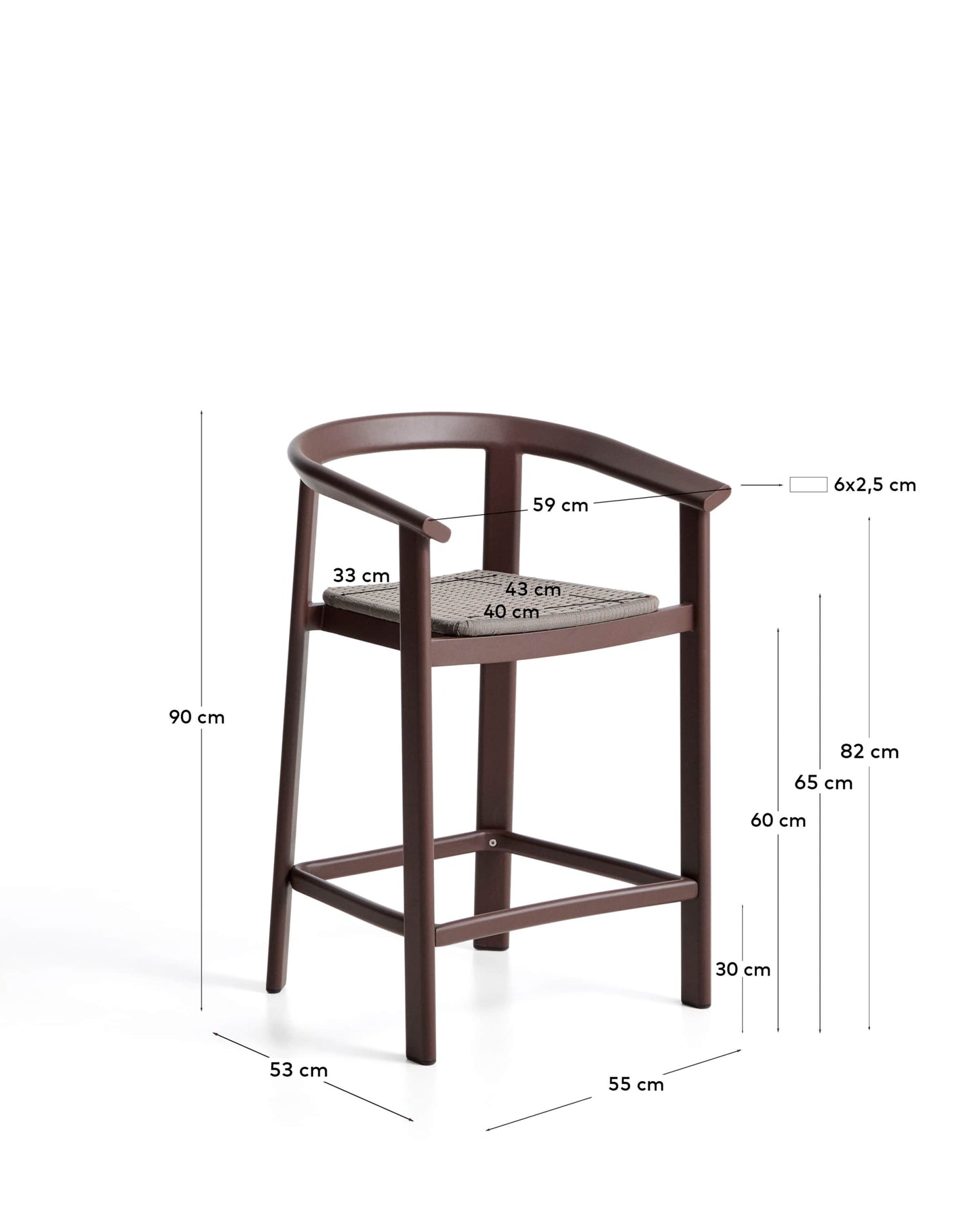 Sgabello Erice in alluminio e corda marrone 65 cm