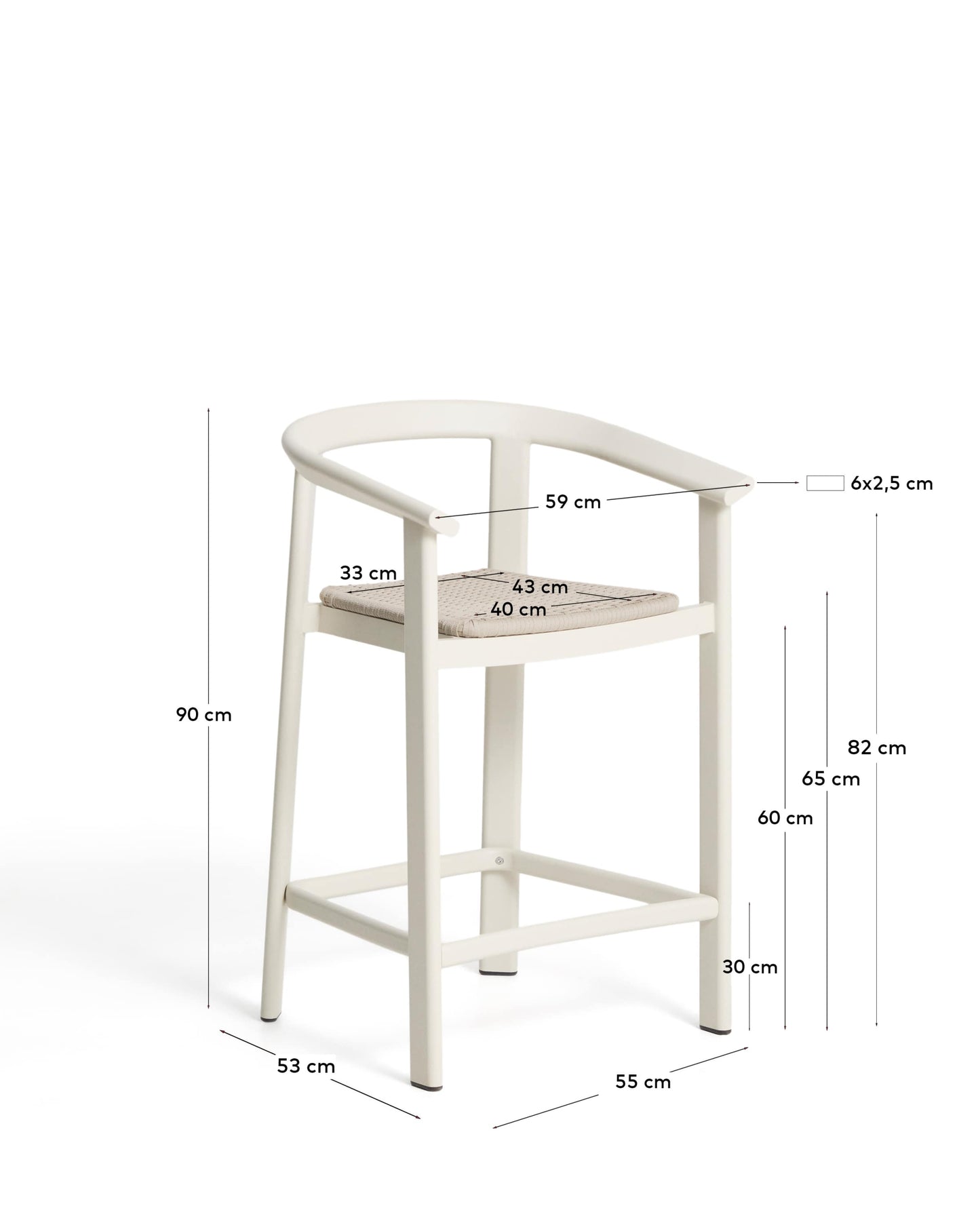 Sgabello Erice in alluminio e corda color écru 65 cm