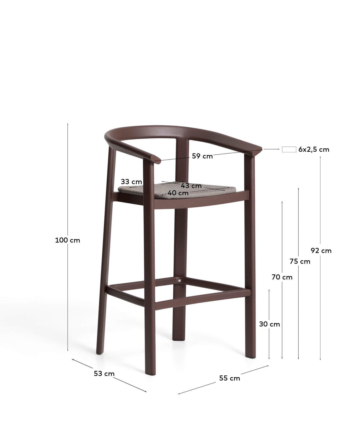 Sgabello Erice in alluminio e corda marrone 75 cm