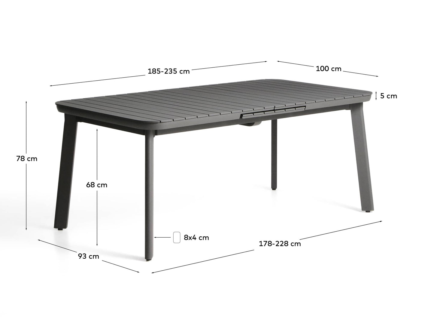 Tavolo allungabile da esterno Izola in alluminio con finitura grafite 185 (235) x 100 cm