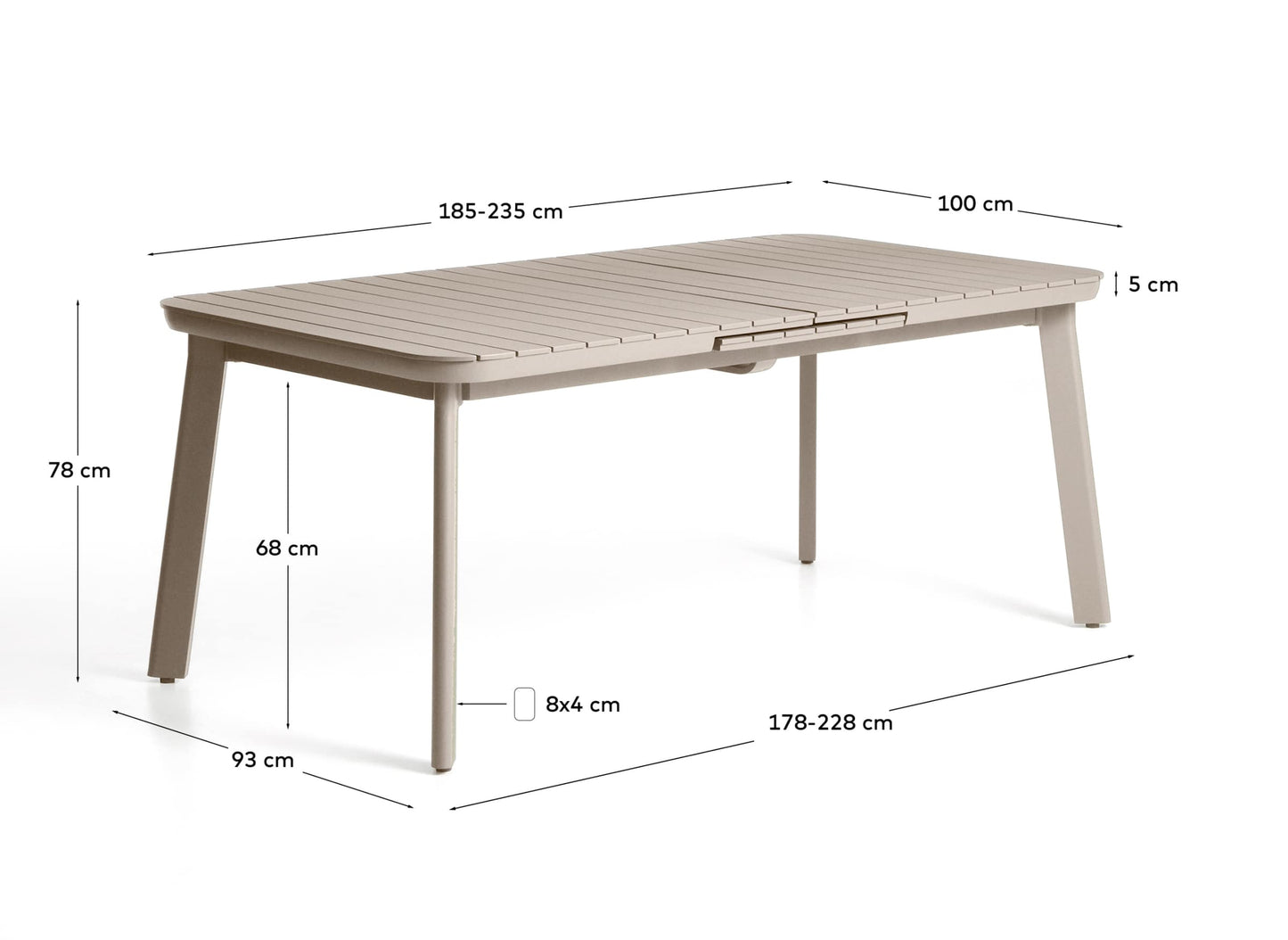 Tavolo allungabile da esterno Izola in alluminio con finitura taupe 185 (235) x 100 cm