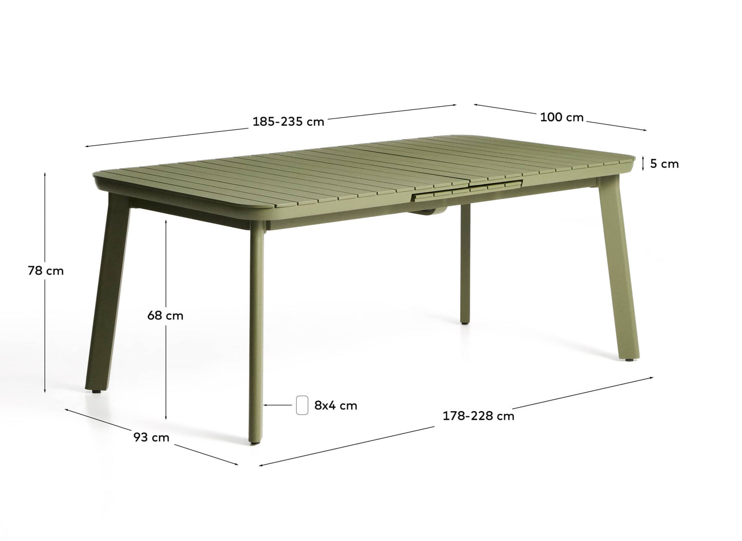 Tavolo allungabile da esterno Izola in alluminio con finitura verde 185 (235) x 100 cm