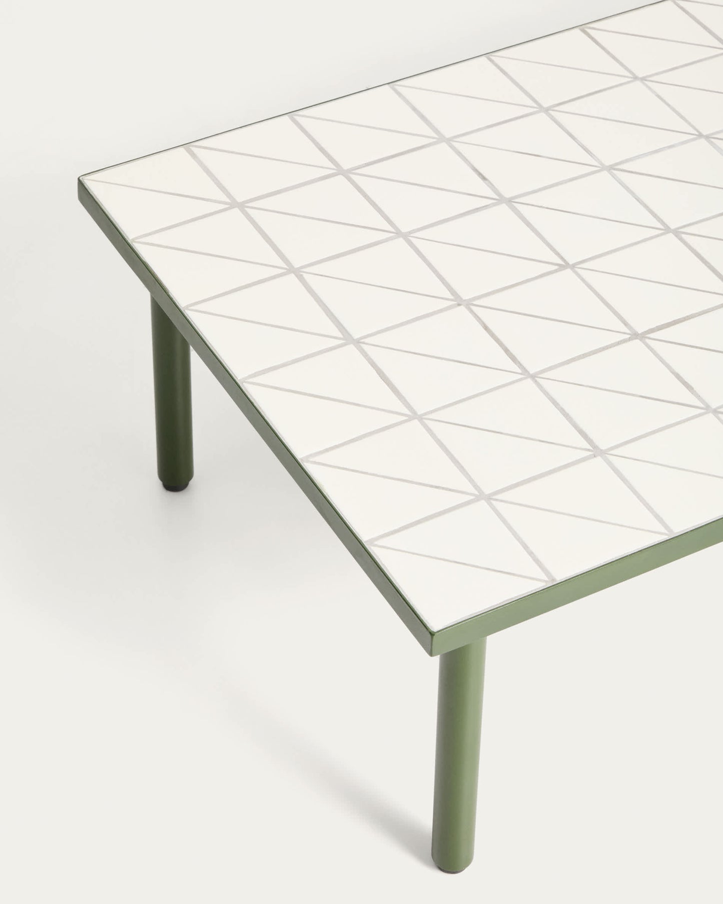 Tavolino Maurina in acciaio zincato verde con piastrelle écru 122 x 61 cm