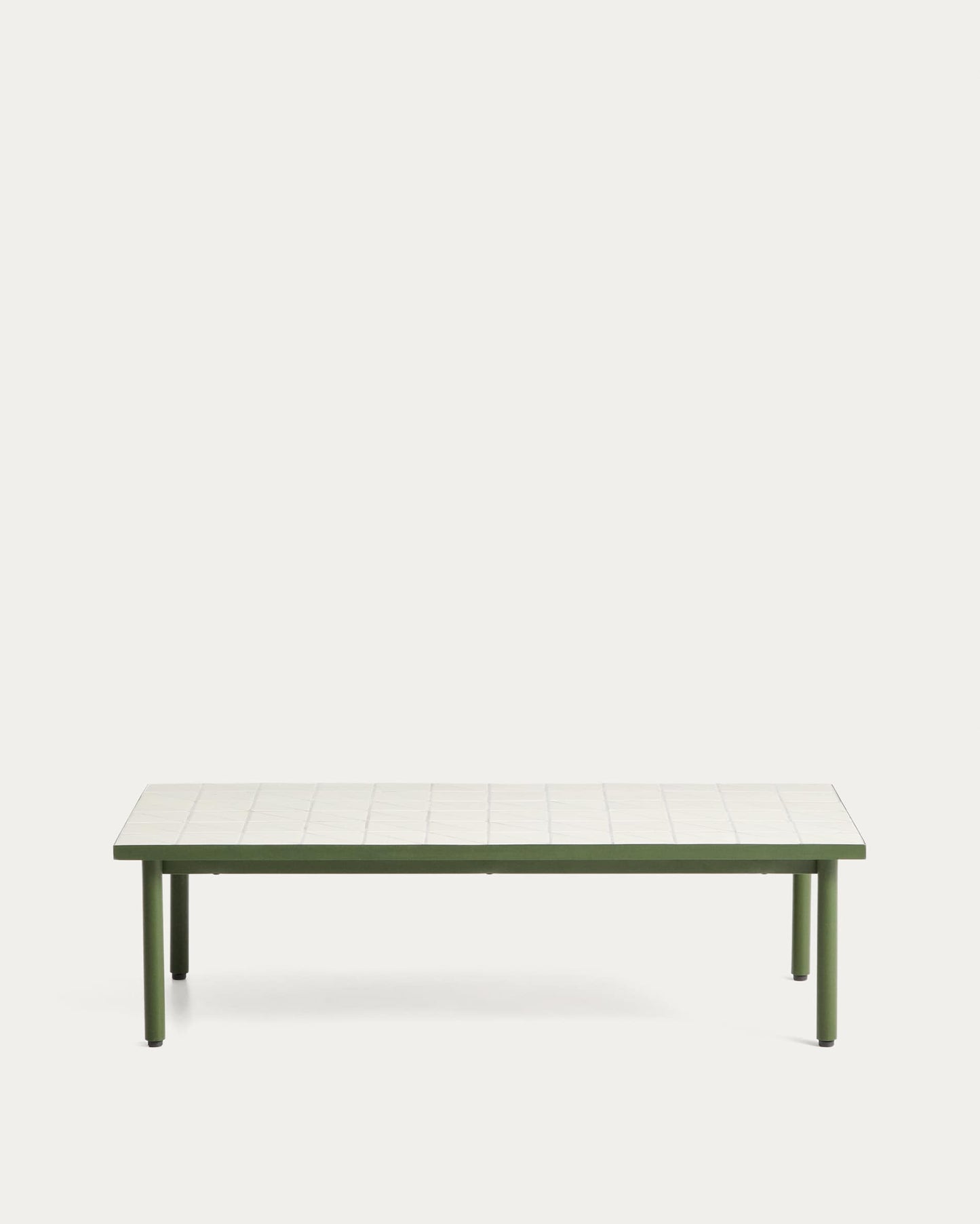 Tavolino Maurina in acciaio zincato verde con piastrelle écru 122 x 61 cm