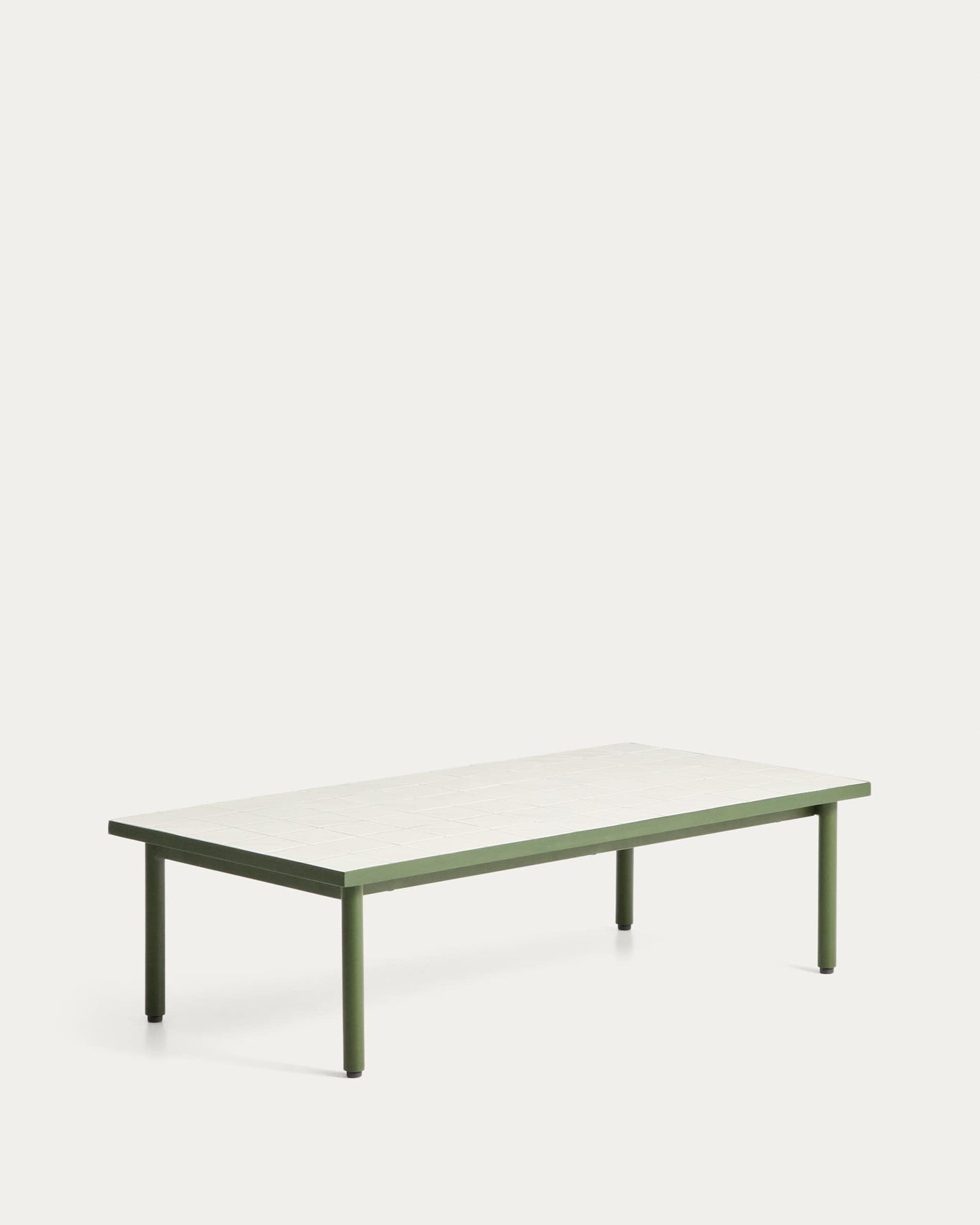 Tavolino Maurina in acciaio zincato verde con piastrelle écru 122 x 61 cm