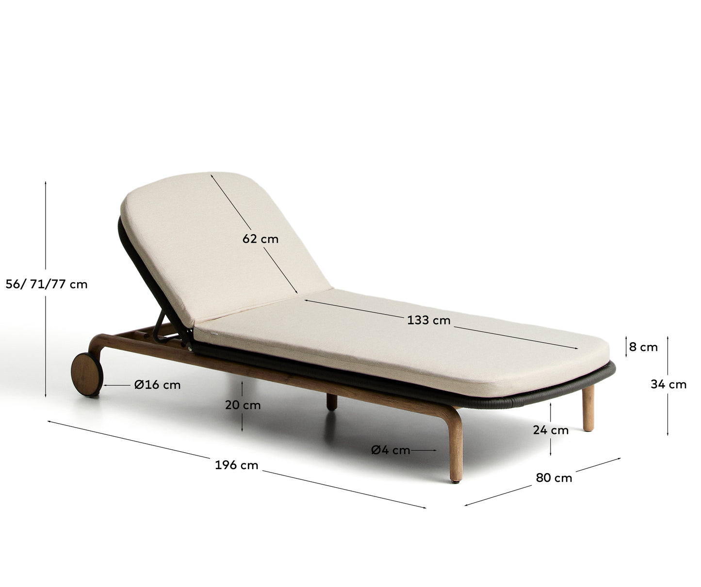 Lettino Alipa in legno massiccio di acacia e corda grigio scuro FSC 100%