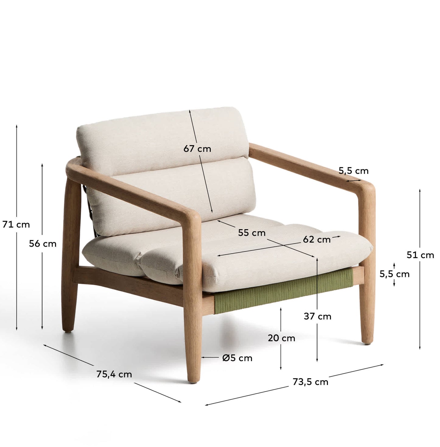 Poltrona Menfi in legno massiccio di acacia e corda verde FSC 100%