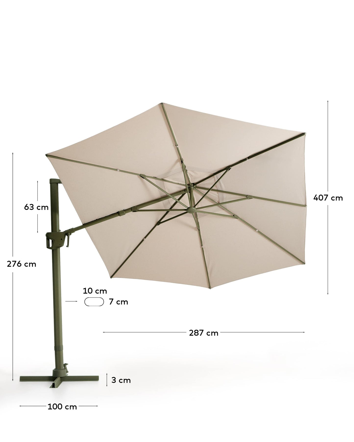 Ombrellone eccentrico Noli beige con struttura in alluminio verde 300 x 420 cm