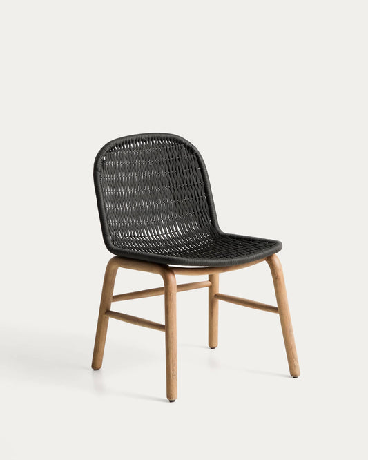 Sedia Alipa in legno massiccio di acacia e corda grigio scuro