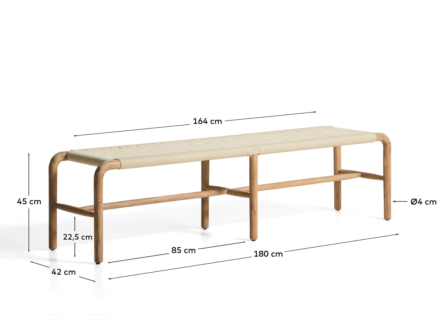 Panca Alipa in legno massiccio di acacia e corda ecru 180 cm
