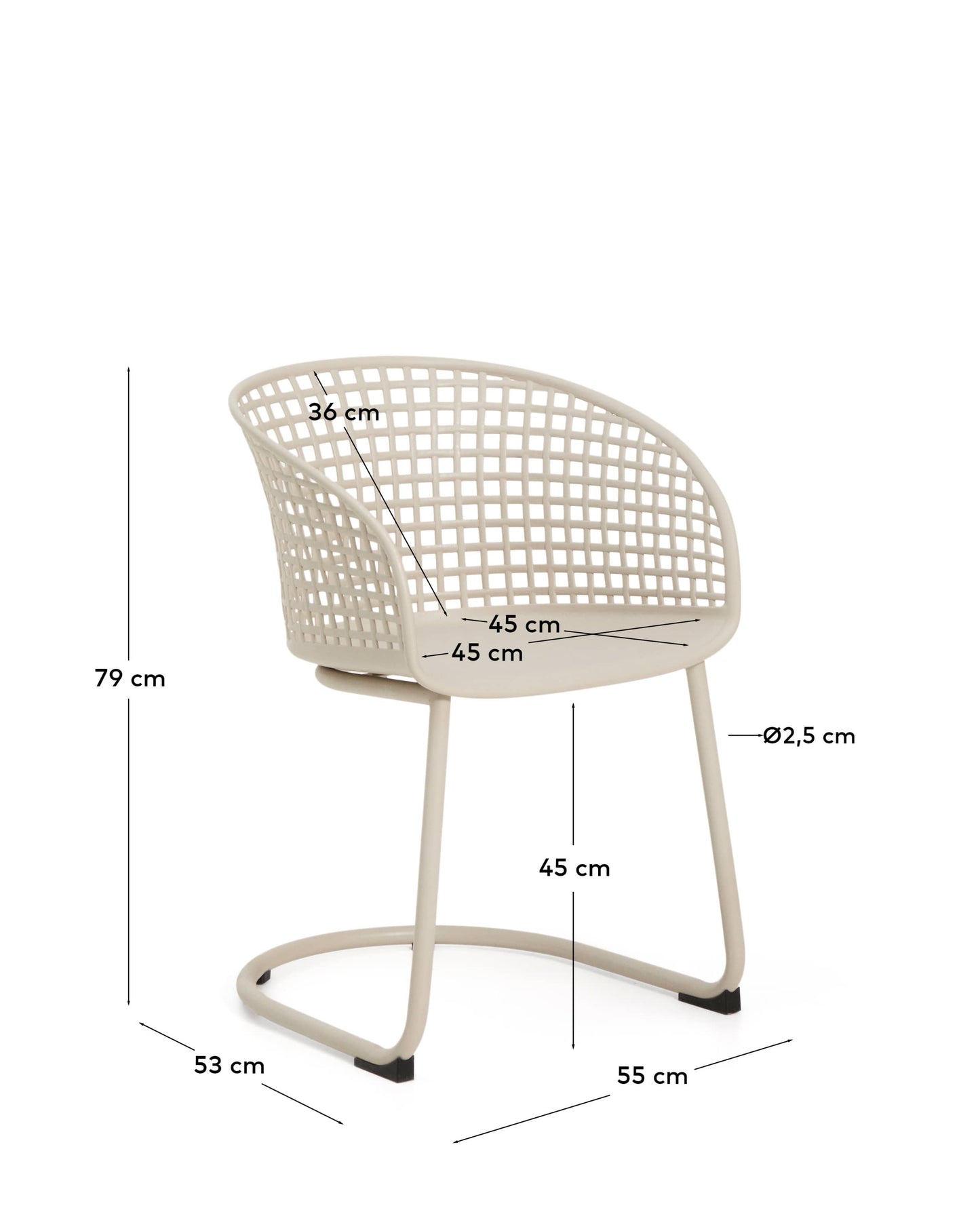 Sedia da esterno Tenaro in plastica con struttura in acciaio beige