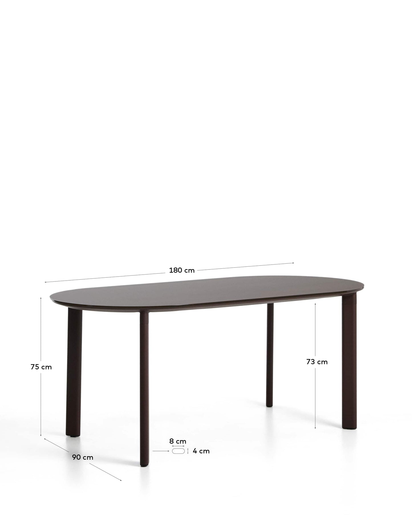 Tavolo ovale Erice in alluminio e vetro temperato marrone 180 x 90 cm