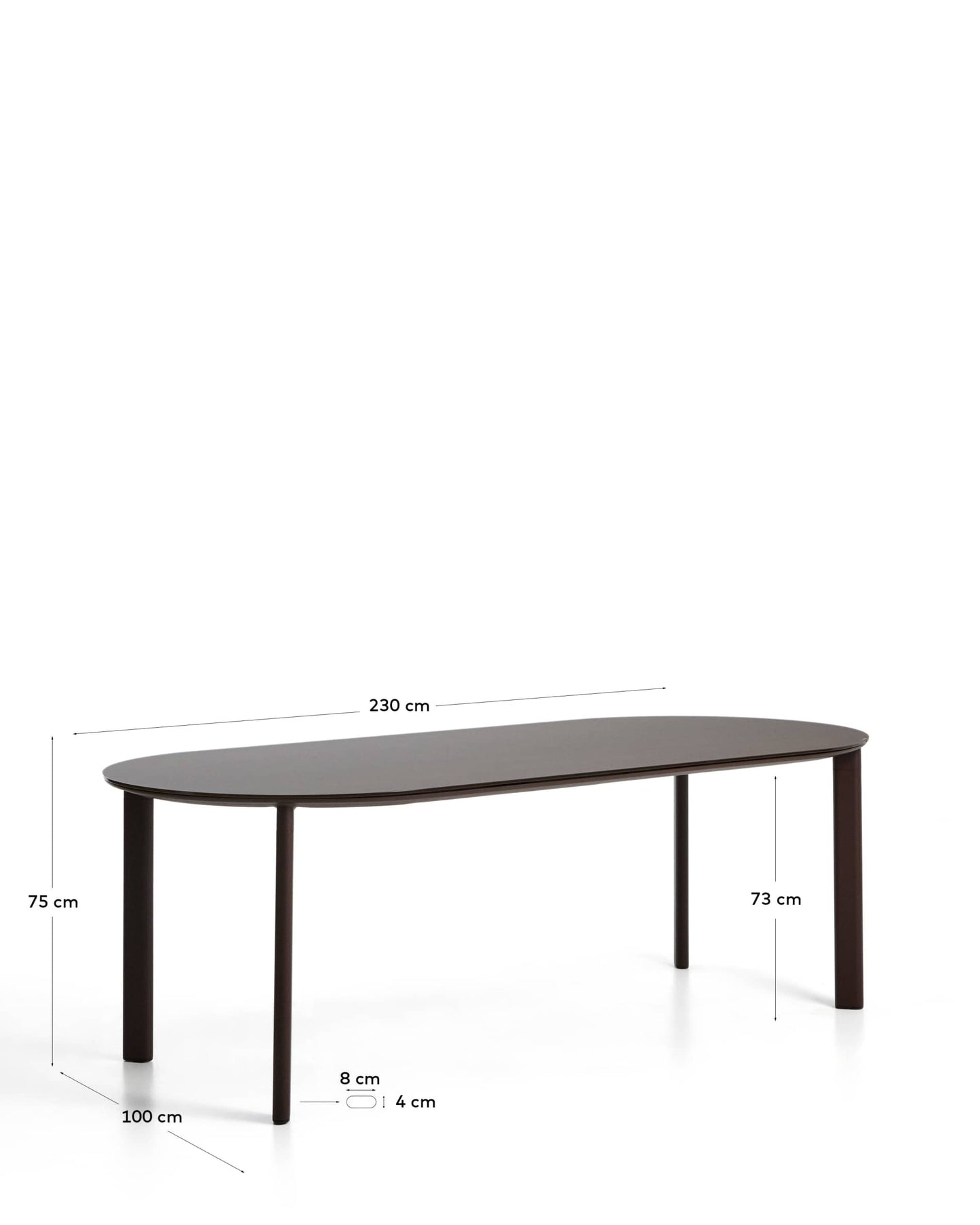 Tavolo ovale Erice in alluminio e vetro temperato marrone 230 x 100 cm