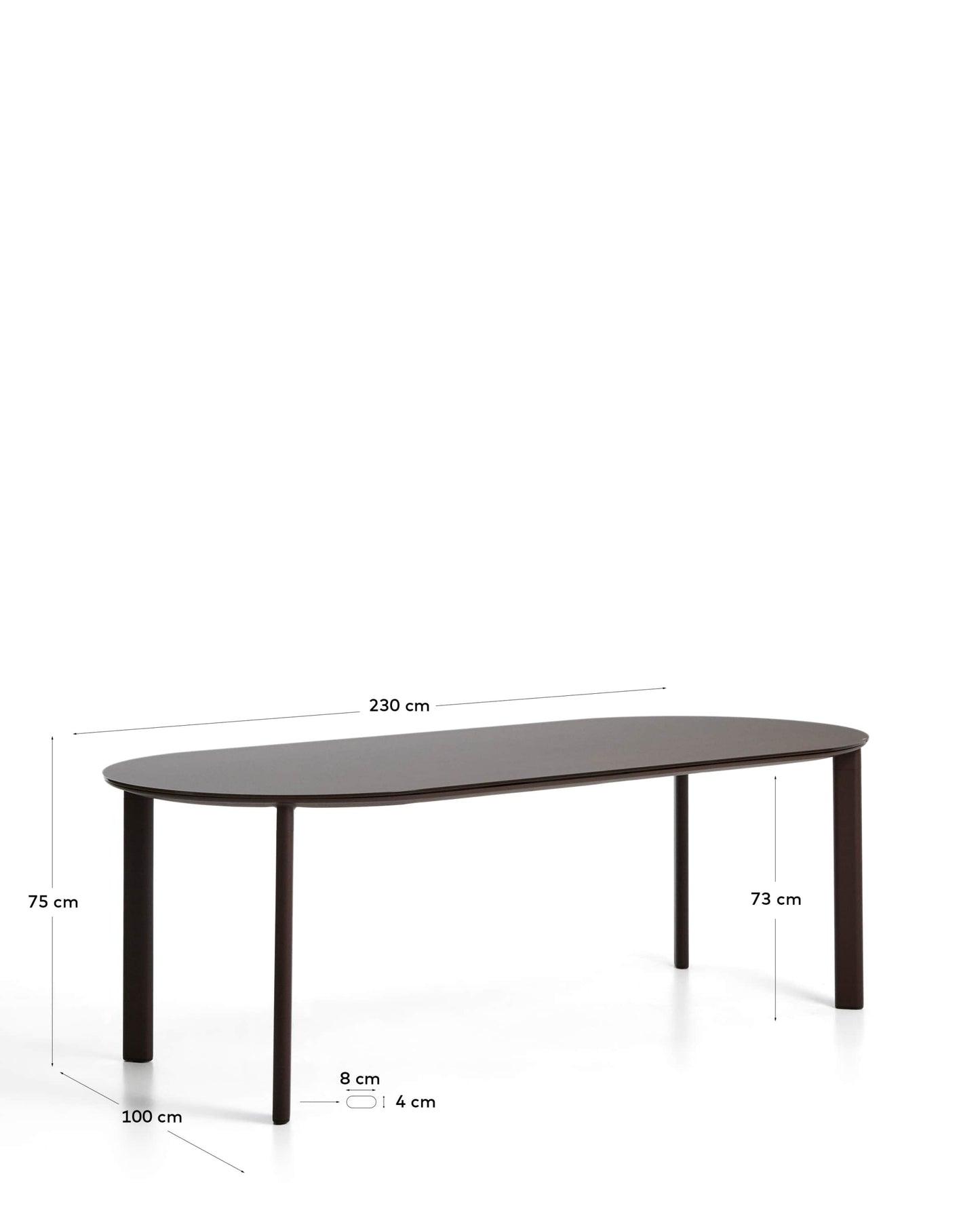 Tavolo ovale Erice in alluminio e vetro temperato marrone 230 x 100 cm