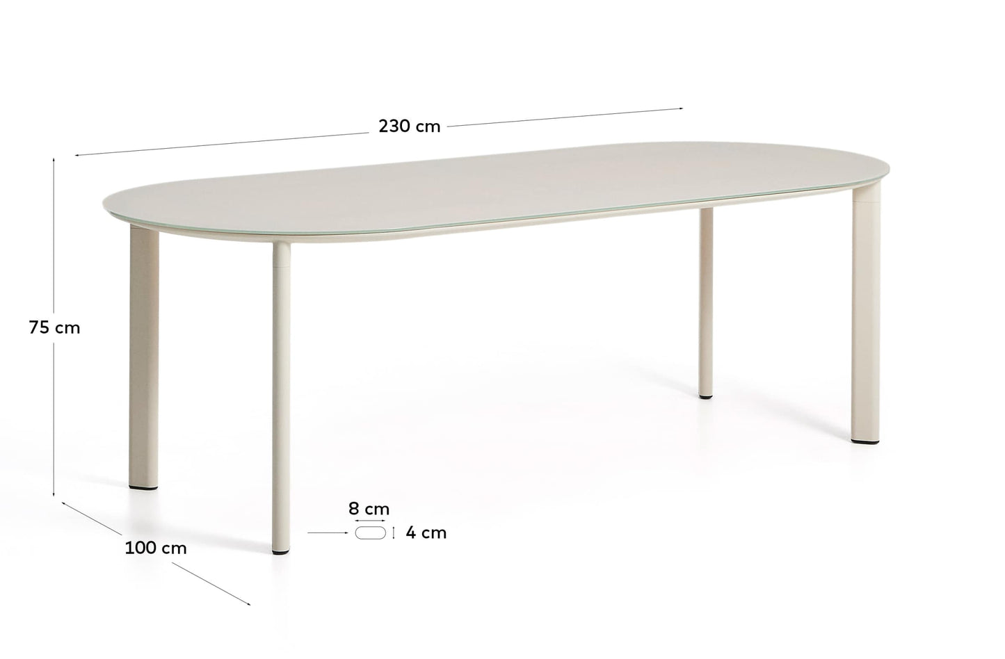 Tavolo ovale Erice in alluminio e vetro temperato écru 230 x 100 cm