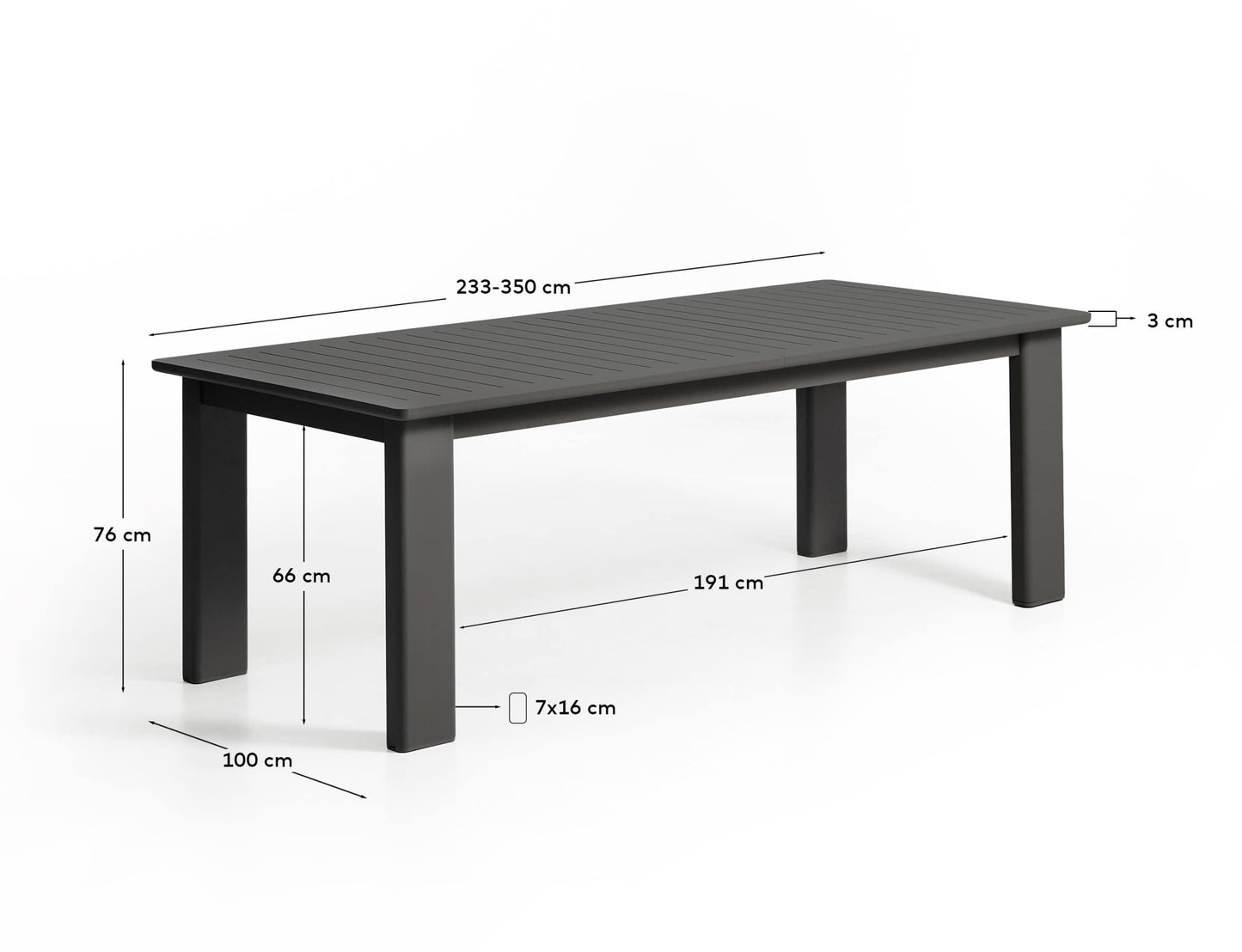 Tavolo allungabile Livorno in alluminio grafite 233(350) x 100 cm