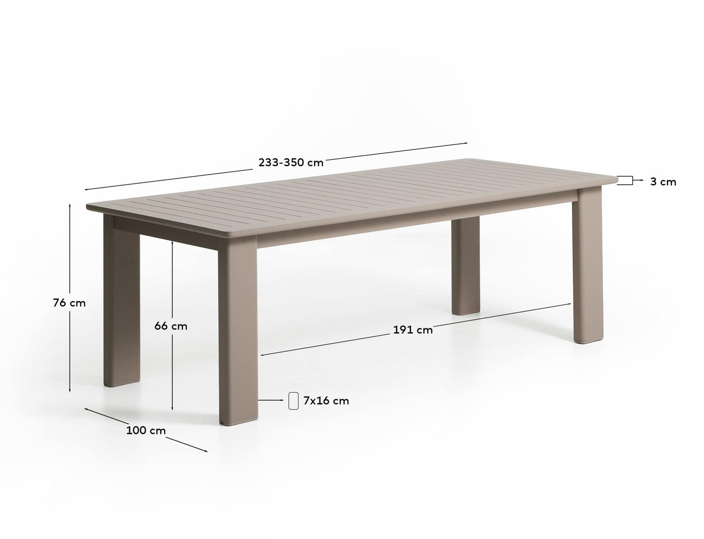 Tavolo allungabile Livorno in alluminio tortora 233(350) x 100 cm