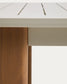Tavolo allungabile Livorno in alluminio color écru e gambe effetto legno 233 (350) x 100 cm