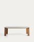 Tavolo allungabile Livorno in alluminio color écru e gambe effetto legno 233 (350) x 100 cm