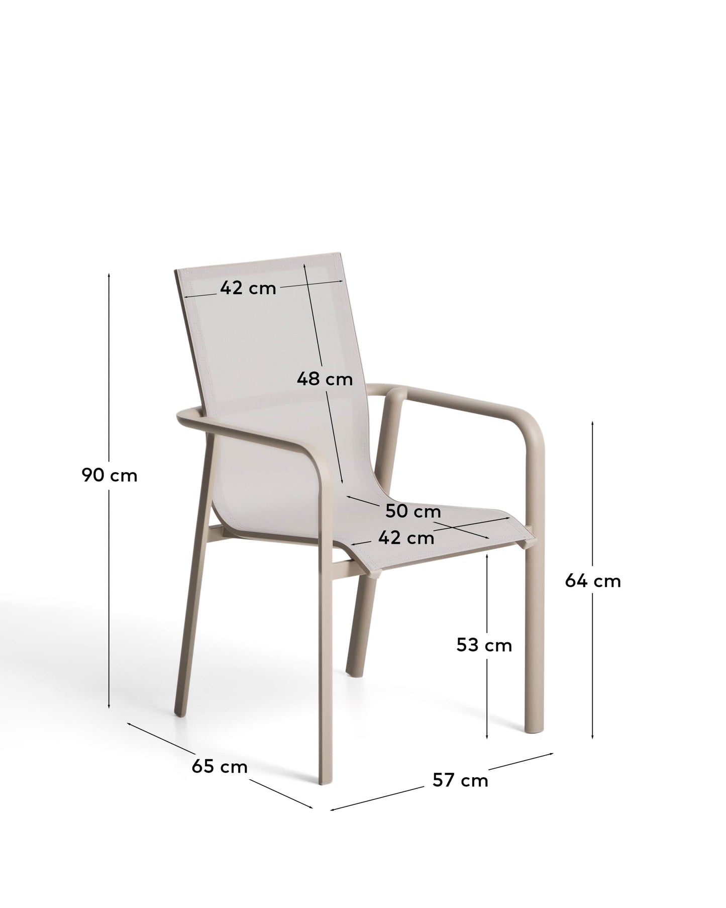 Sedia impilabile da esterno Canea in texteline beige e alluminio color tortora