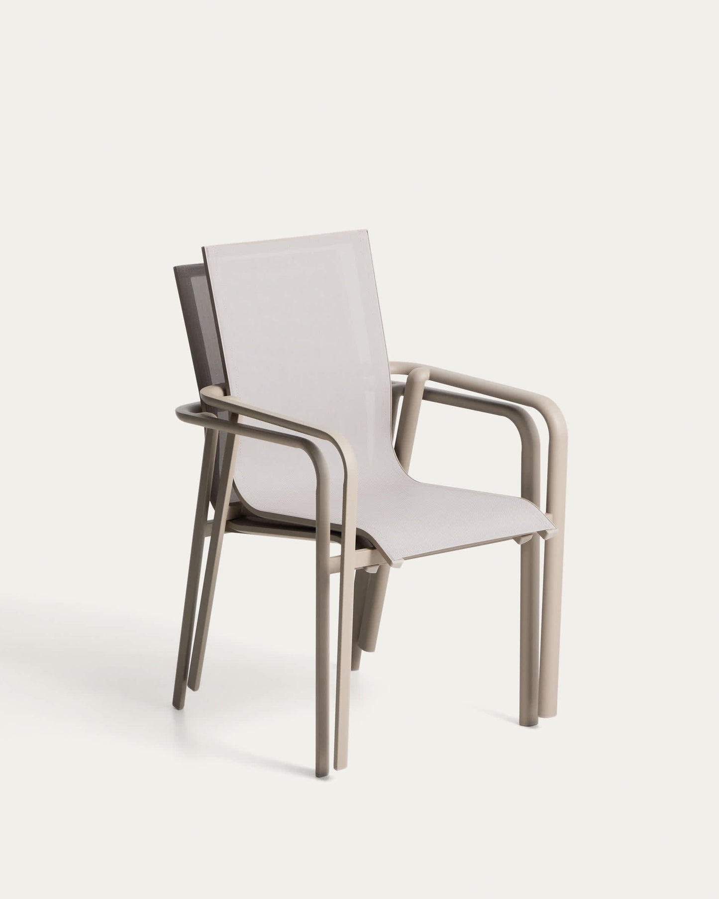 Sedia impilabile da esterno Canea in texteline beige e alluminio color tortora