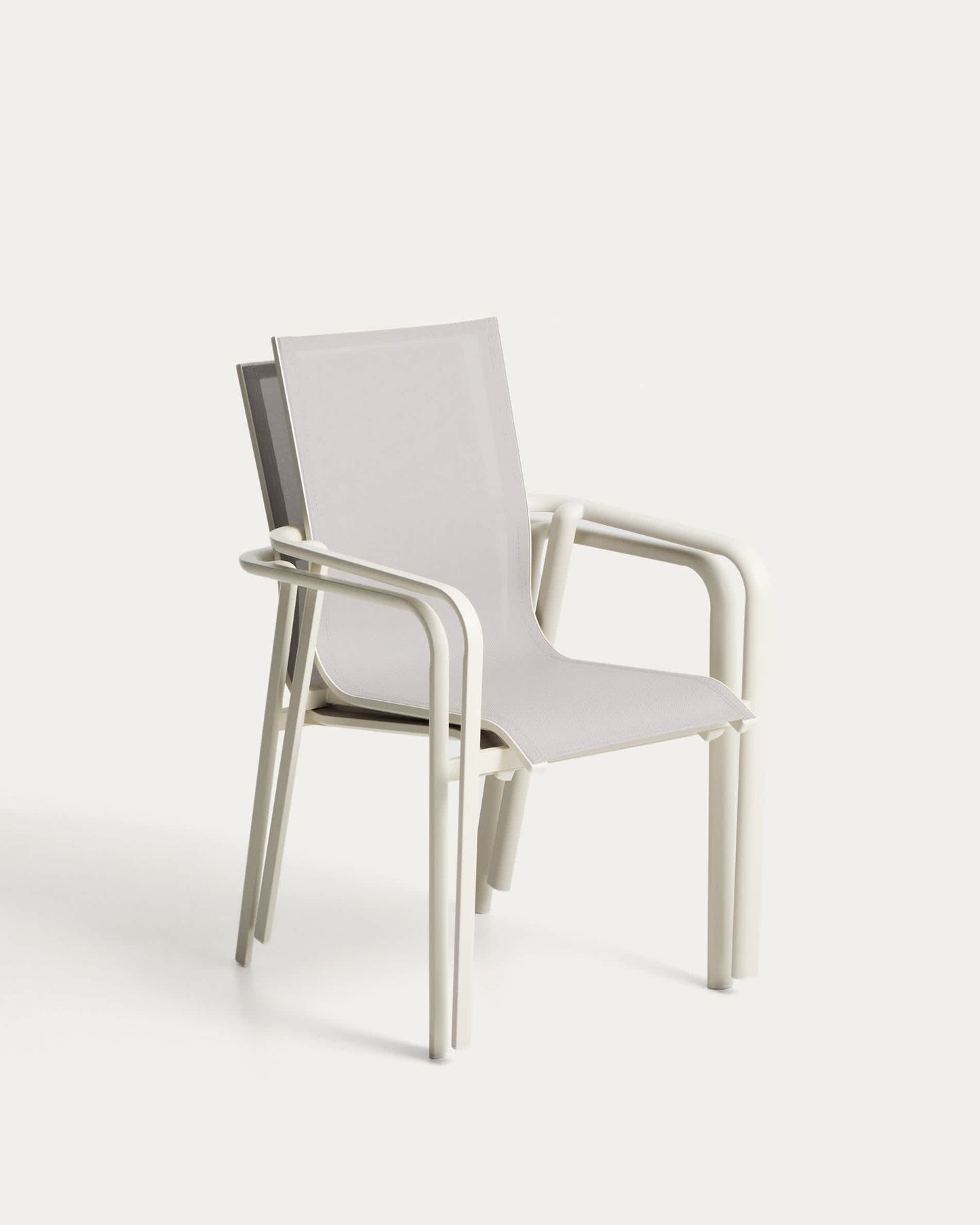 Sedia impilabile da esterno Canea in texteline beige e alluminio écru