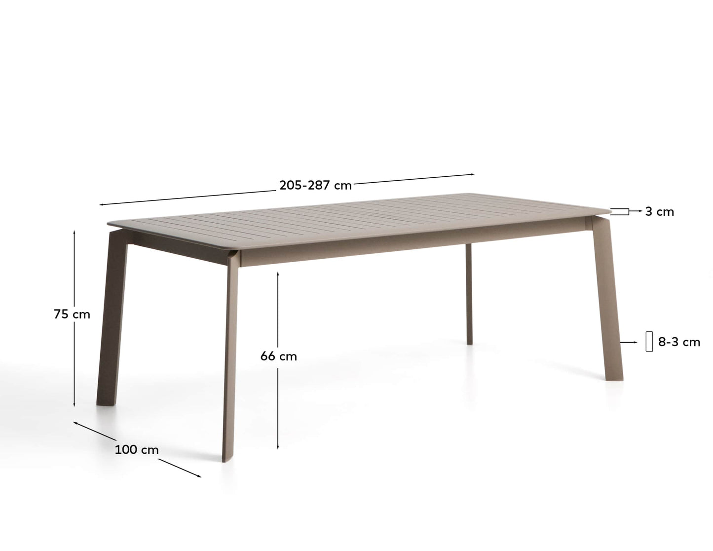 Tavolo allungabile Brela in alluminio tortora 205 (287) x 100 cm