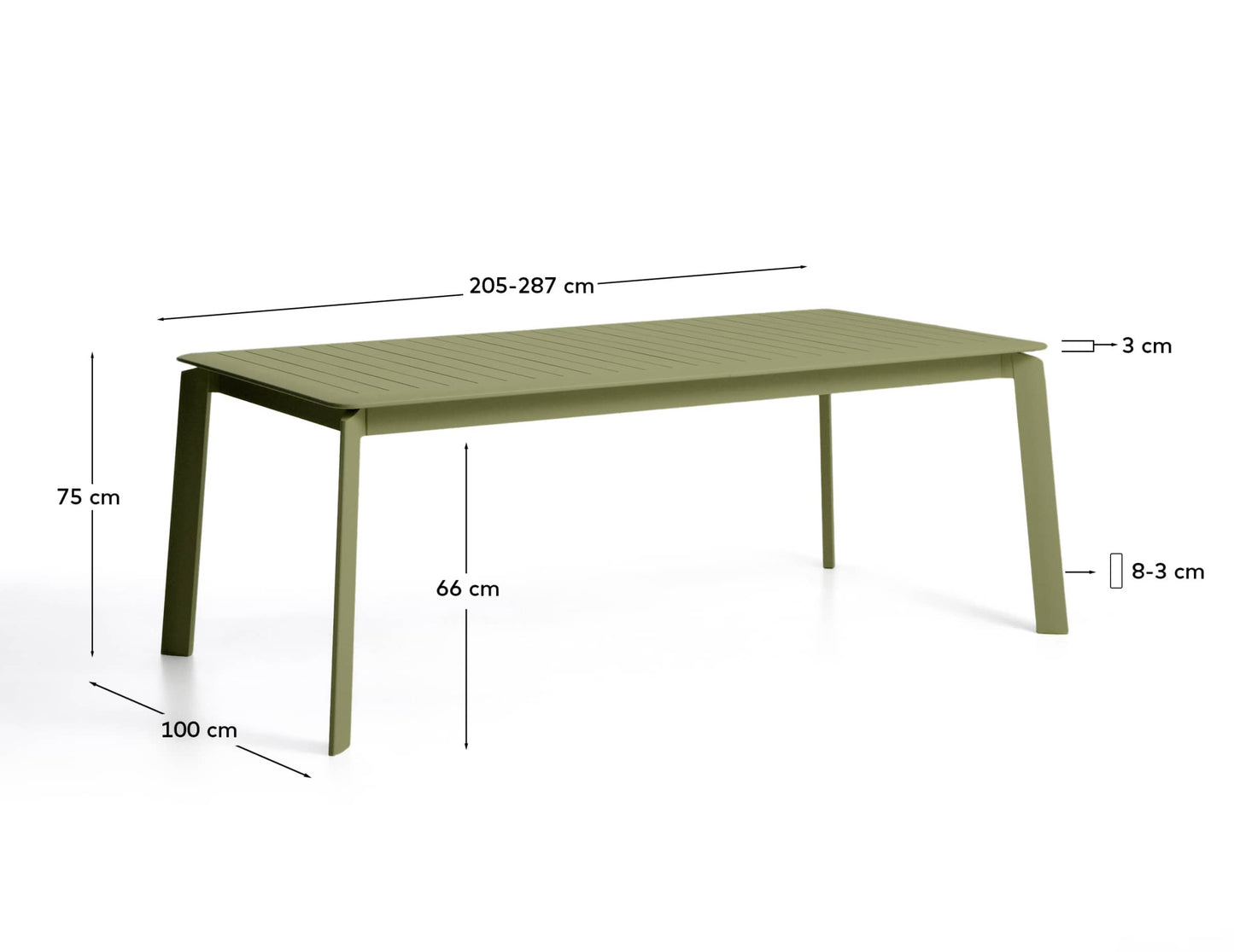 Tavolo allungabile Brela in alluminio verde 205 (287) x 100 cm