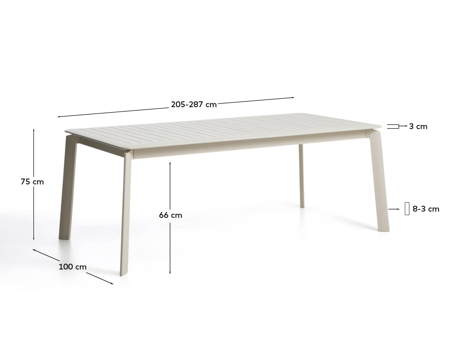 Tavolo allungabile Brela in alluminio color naturale 205(287) x 100 cm