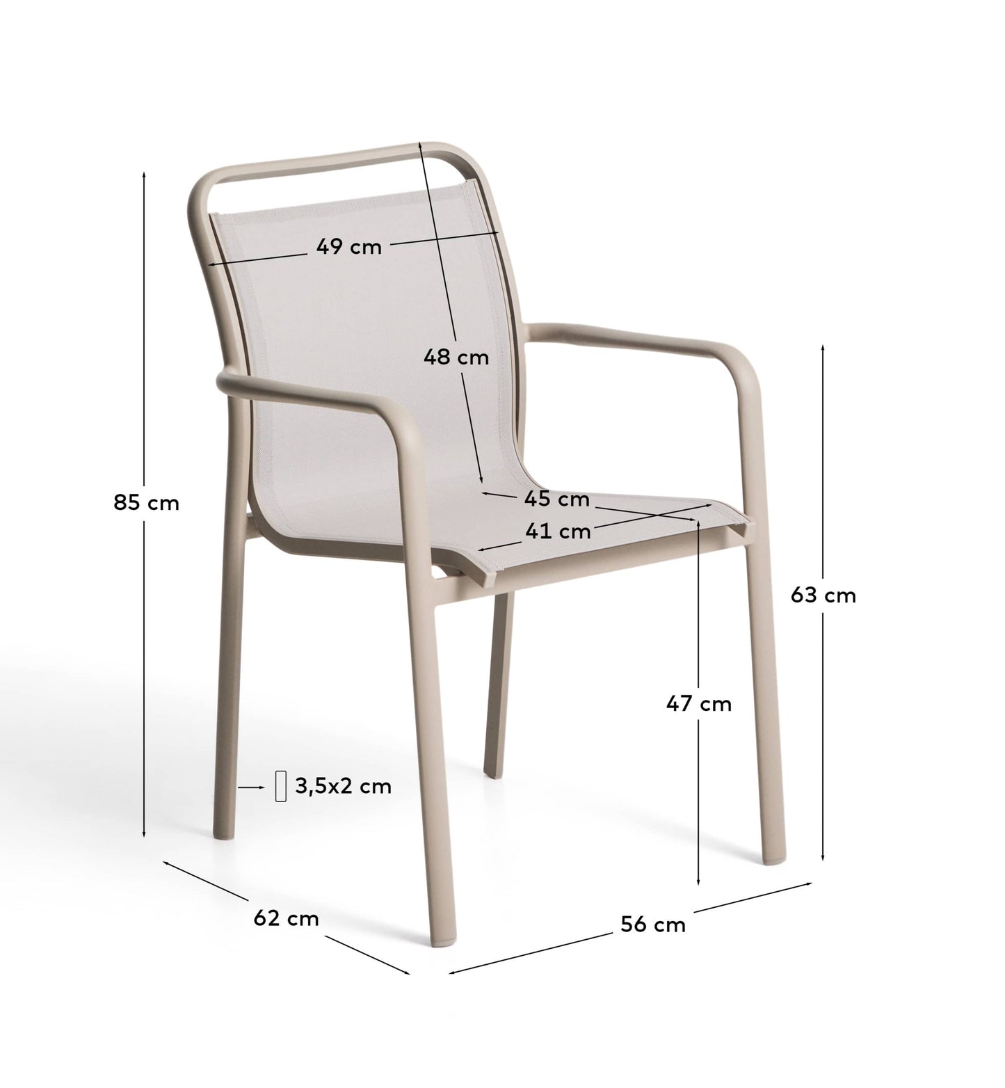 Sedia impilabile da esterno Luri in alluminio color tortora e texteline beige