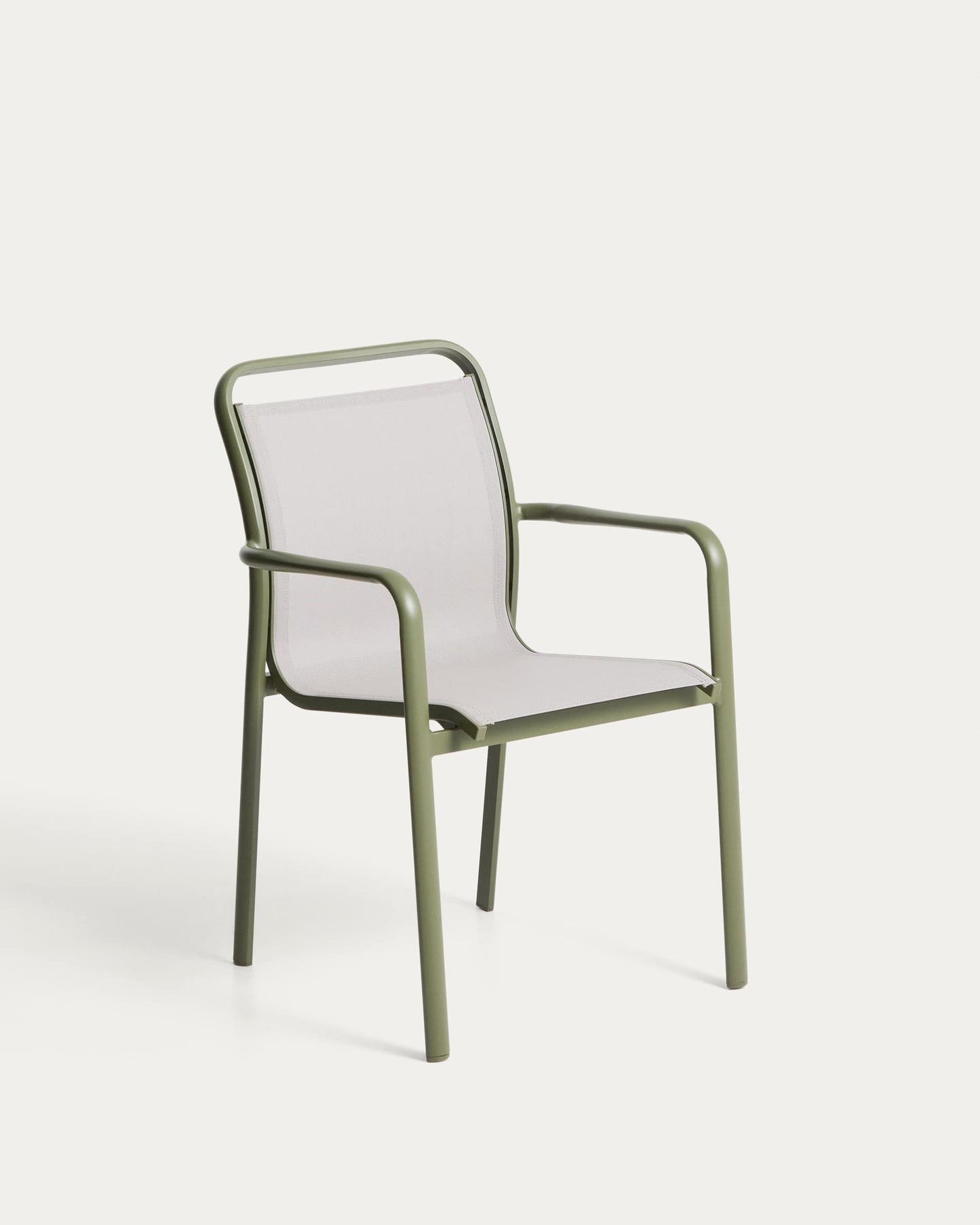 Sedia impilabile da esterno Luri in alluminio verde e texteline beige