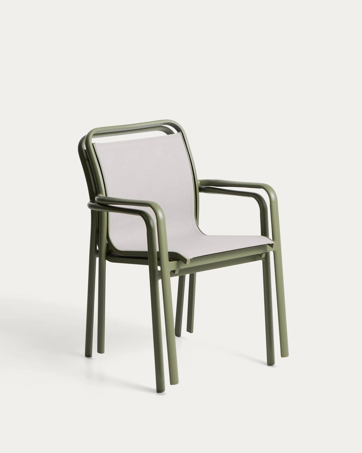 Sedia impilabile da esterno Luri in alluminio verde e texteline beige