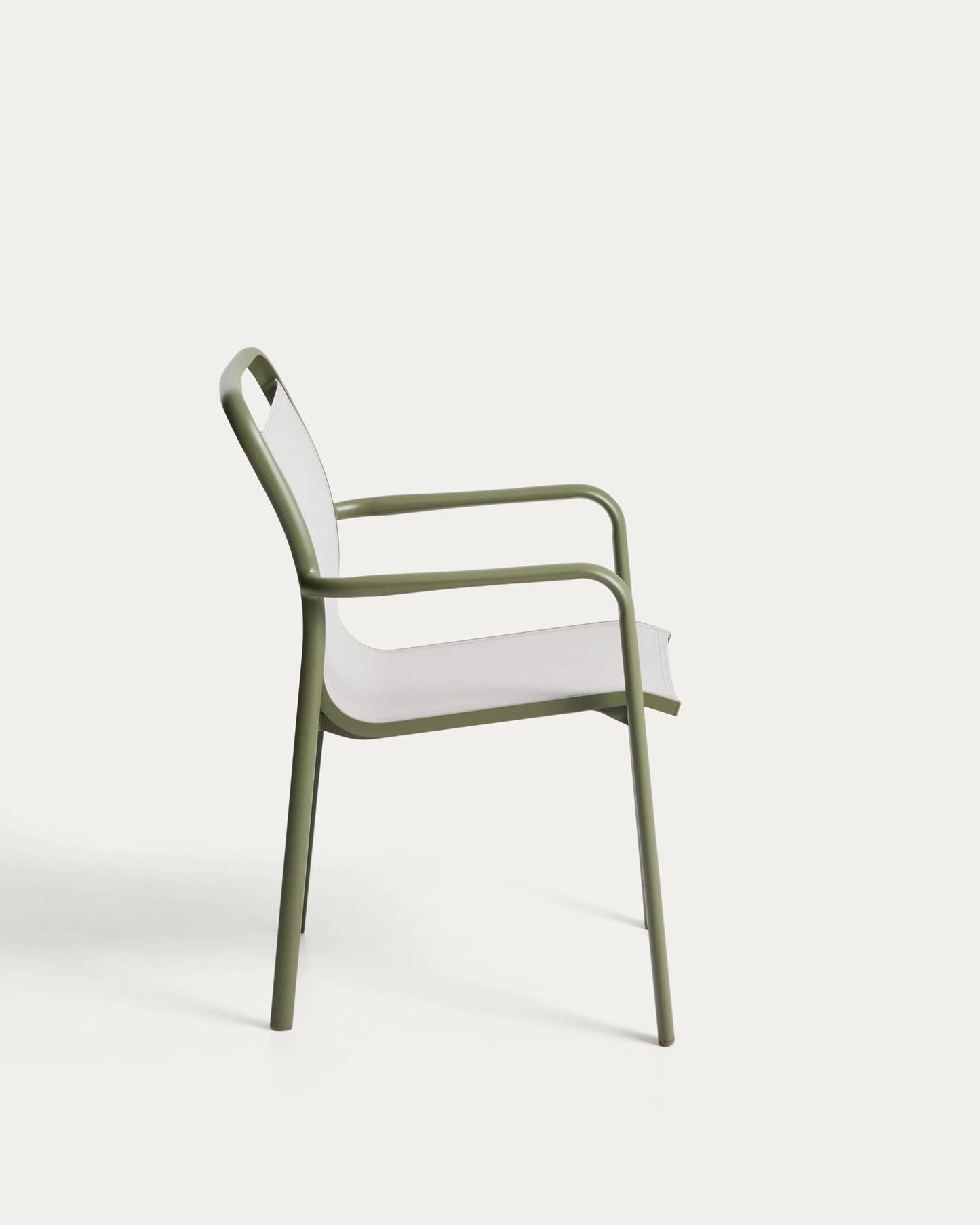 Sedia impilabile da esterno Luri in alluminio verde e texteline beige