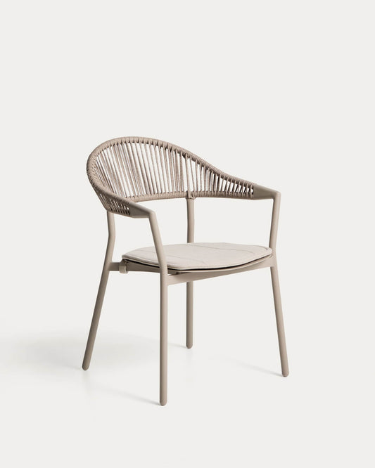 Sedia impilabile da esterno Alimia in alluminio tortora con corda sintetica marrone