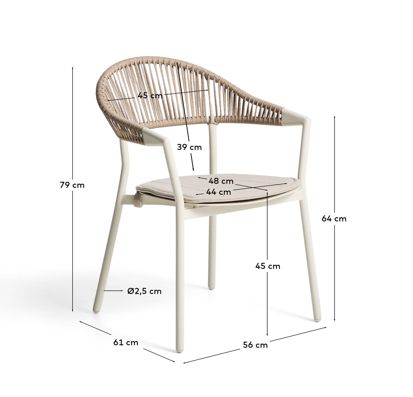 Sedia impilabile da esterno Alimia in alluminio écru con corda sintetica beige