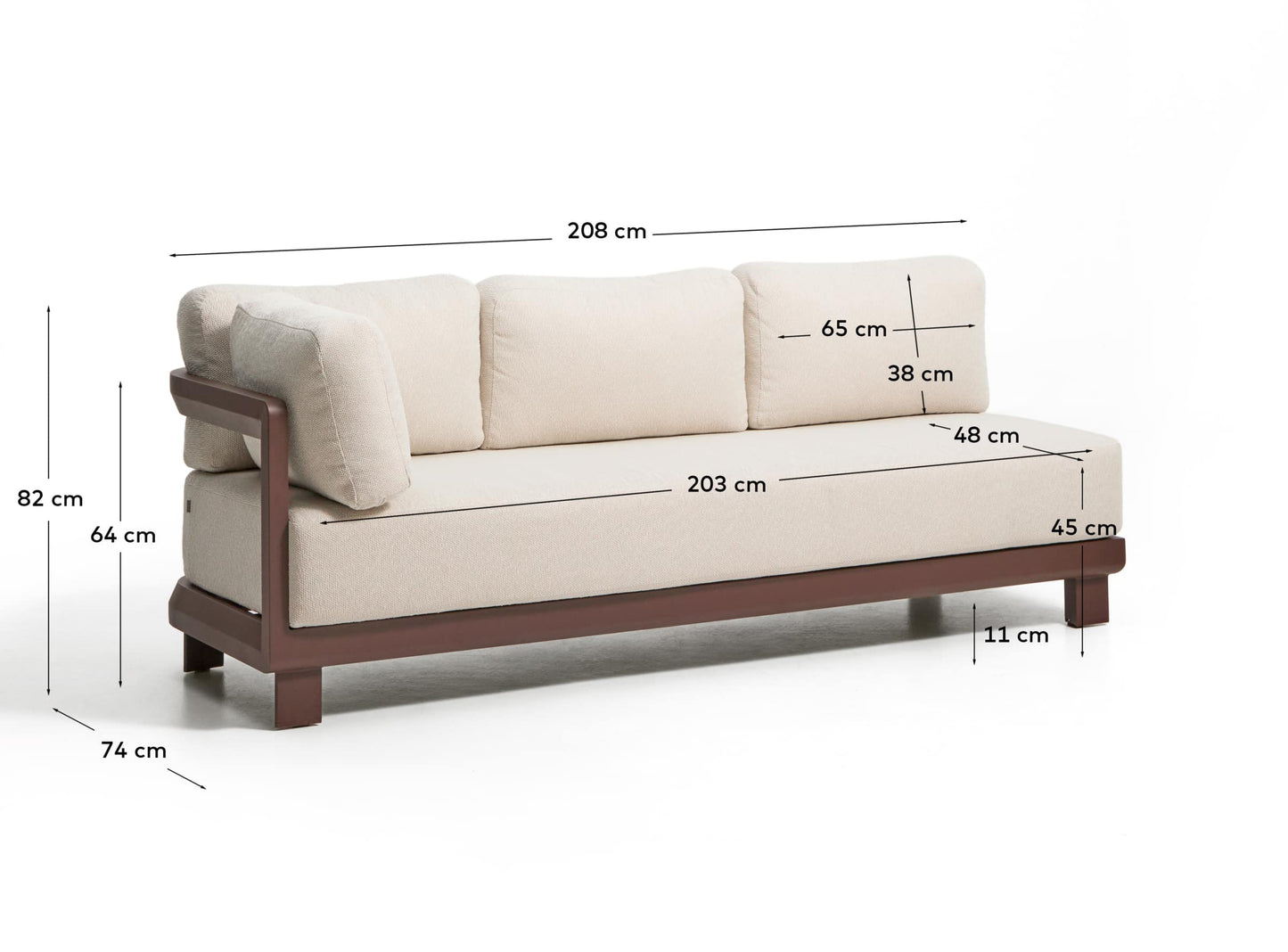 Divano Nerano 3 posti in alluminio marrone 208 cm