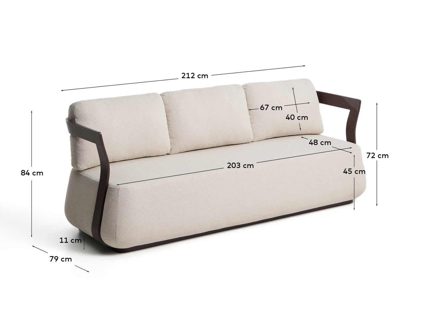 Divano Tamaris 3 posti in alluminio marrone 217 cm